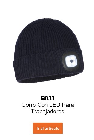 Imagen del gorro de trabajo LED B033 en color negro con un enlace que conduce a la página del artículo.