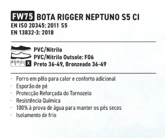 Descripción de la bota de seguridad Neptune Rigger S5 CI FW75 con enlace a una descripción más detallada.