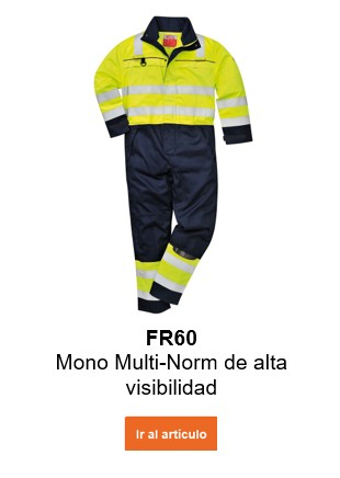 Imagen del mono de alta visibilidad Multinorm FR60 en amarillo y azul con un enlace que lleva a la página del artículo.