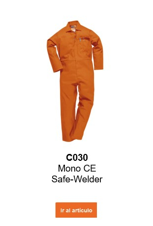 Imagen del mono ignífugo CE Safe-Welder™ C030 en naranja con un enlace que conduce a la página del artículo.