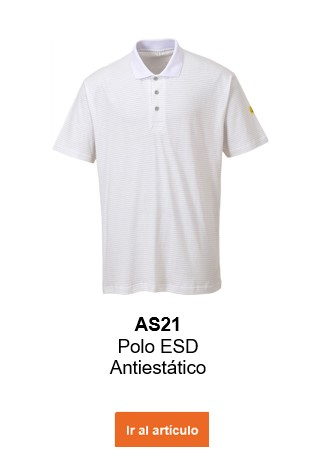 Imagen del polo antiestático ESD AS21 en color blanco con enlace que lleva al artículo.