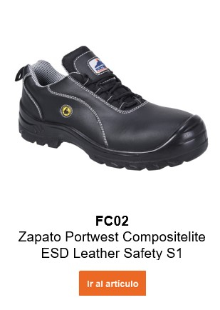 Imagen del zapato de seguridad Portwest Compositelite ESD de piel S1 FC02 en color negro con enlace que lleva al artículo.