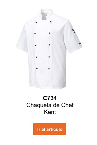 Imagen de la chaqueta de cocinero Kent C734 en color blanco con un enlace que lleva a la página del artículo.