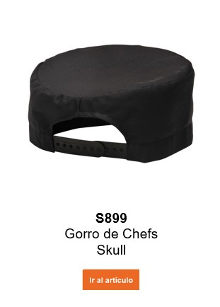 Imagen del gorro de cocinero S899 en color negro con un enlace que lleva a la página del artículo.