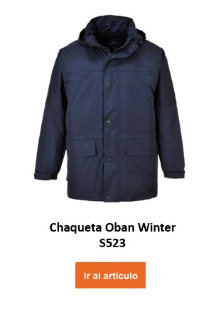 Chaqueta forrada Oban S523 en color azul oscuro con enlace al artículo.