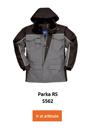 Parka acolchada S562 en color gris y negro. El enlace proporcionado conduce a la página del artículo.