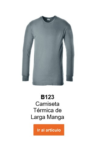 Imagen de la camiseta térmica de manga larga B123 en color gris con texto informativo y enlace al artículo.